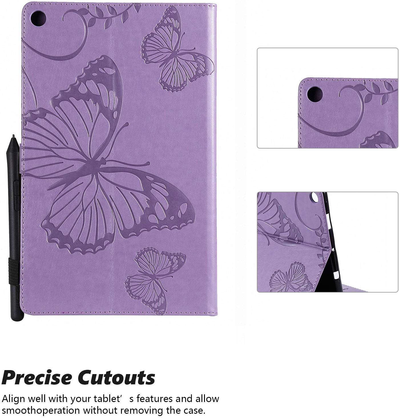 Fire HD 10 Case (9th/7th Generation, 2019/2017 Release) - Dteck Slim Premium PU Leather Case Embossed Butterfly Design Folio Stand Wallet Cover for All-New Amazon Kindle Fire HD 10.1" Tablet, Purple