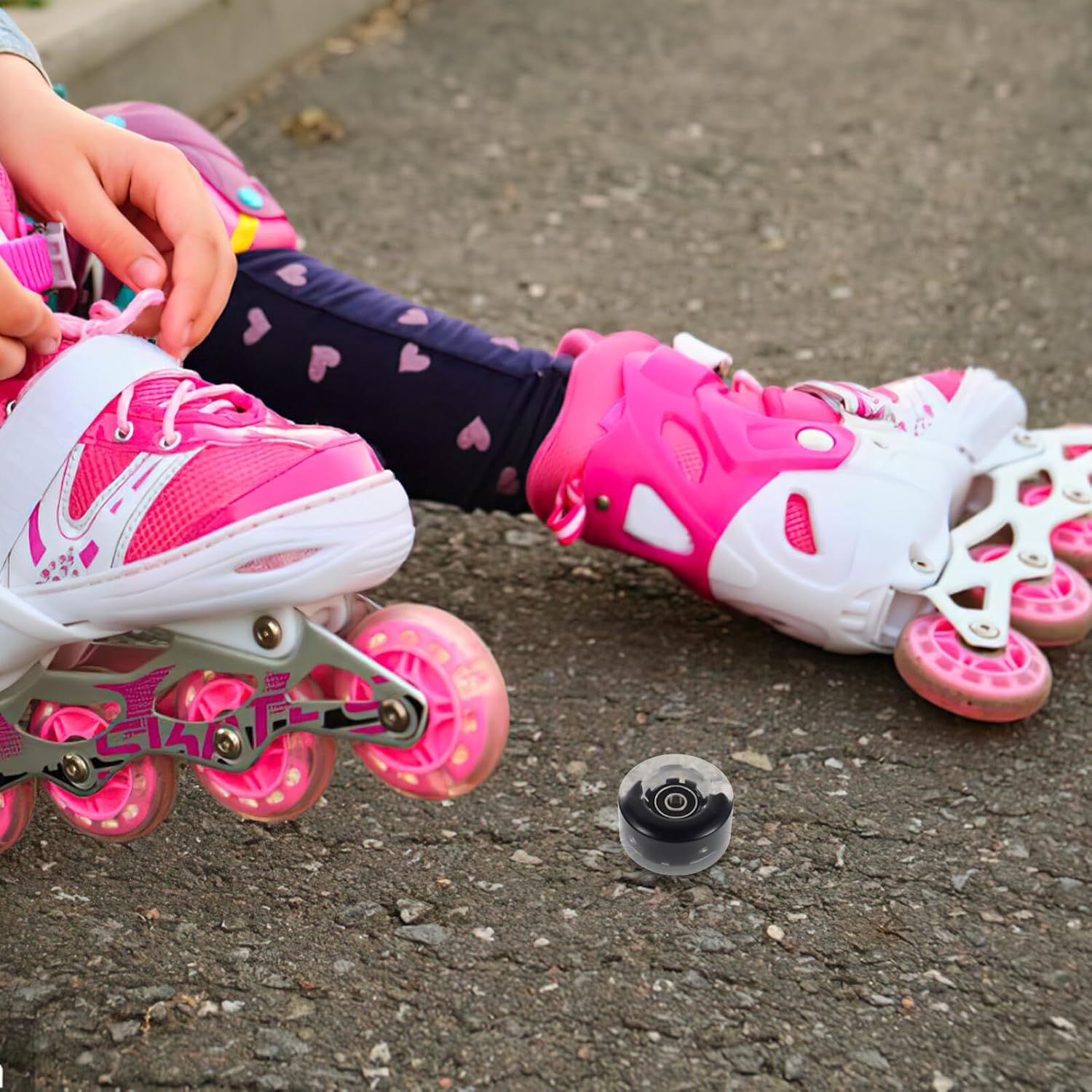 Uonlytech 8pcs LED Quad Roller Skate Wheels with Replacement Bearings and Wrench, Light-up Outdoor and Indoor Skateboard Wheels for Night Skating and Sports Enthusiasts