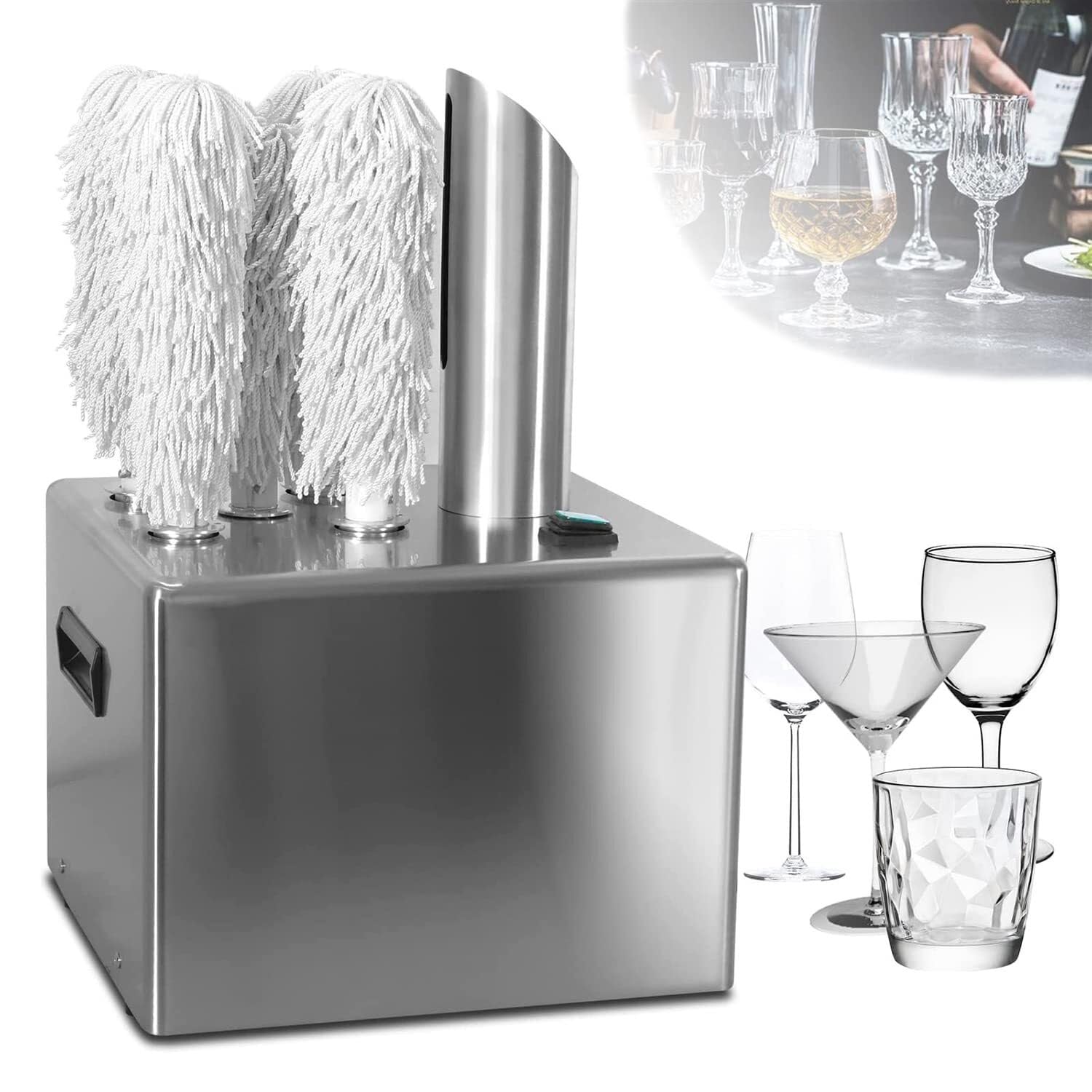 Wine Glass Polisher with Hot Air Dryer and Polishing Cloth, Ideal for Bars and Wineries - Commercial Electric Cleaning Solution for Glassware