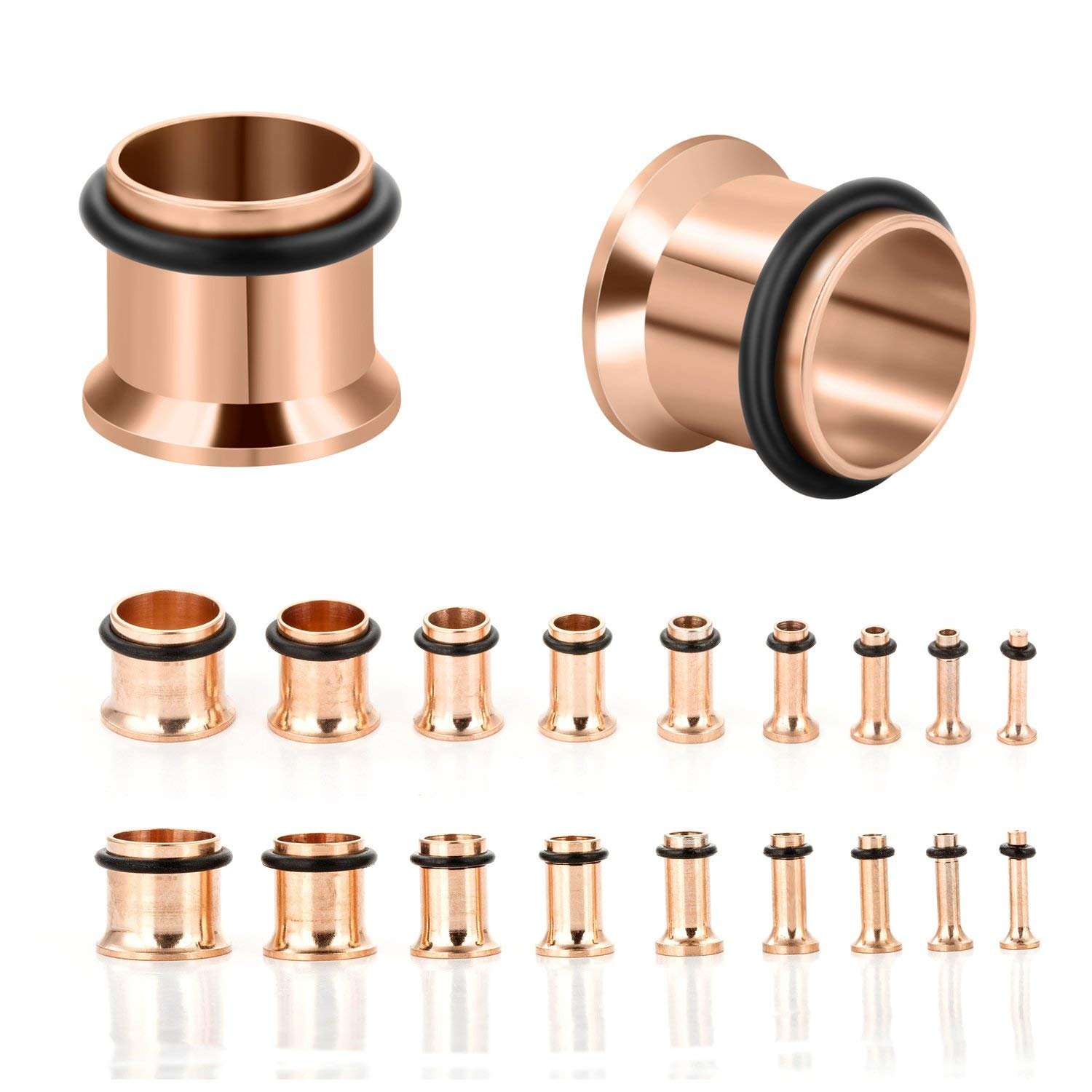 KUBOOZ Zestaw 9 par ze stali nierdzewnej Single Flare Plugs Tunele Tunele Stretcher Piercings Unisex Size 14G-00G
