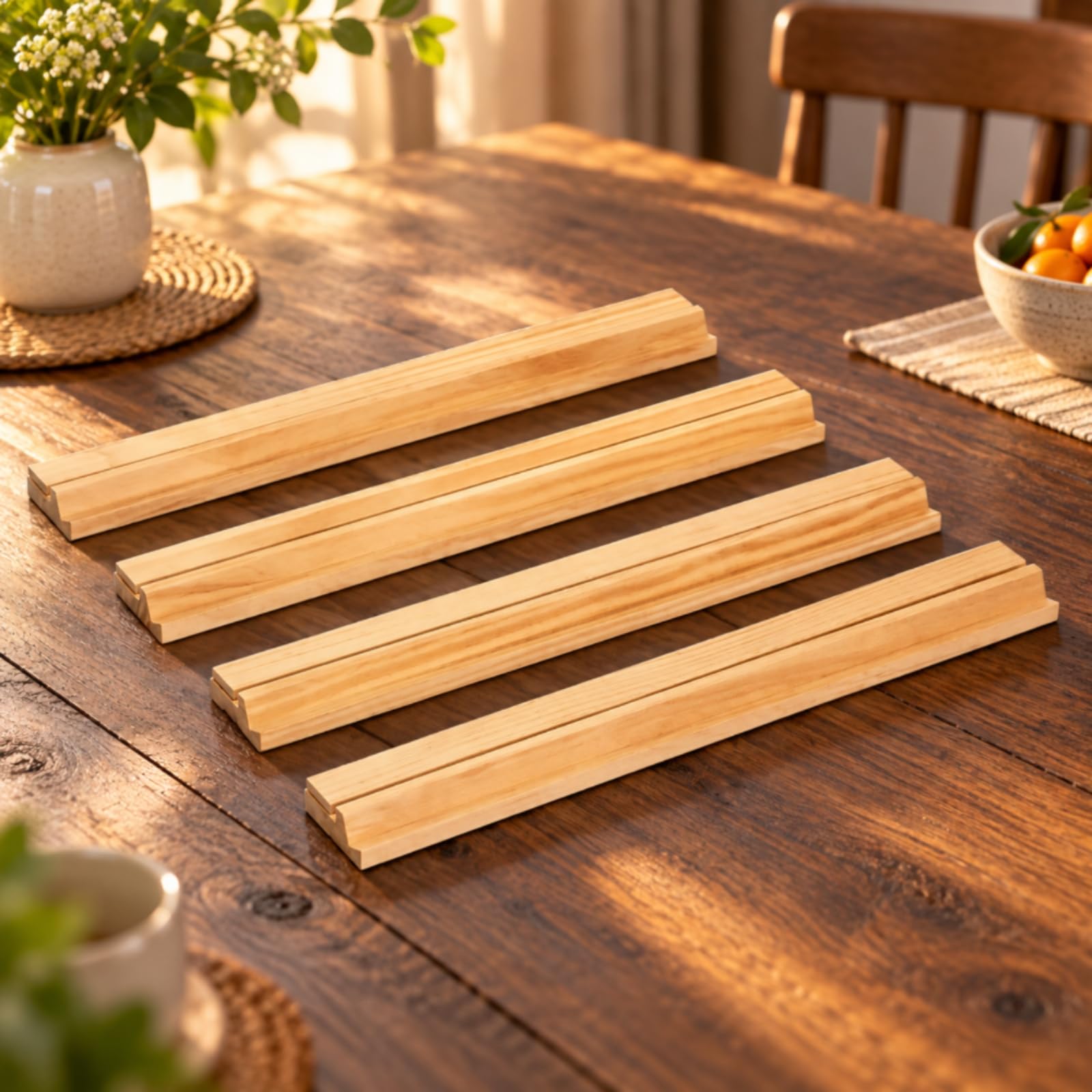 4 Pezzi Rastrelliera in Legno per Pratico Tessere con Canale Incassato Organizzato per Famiglie , ,