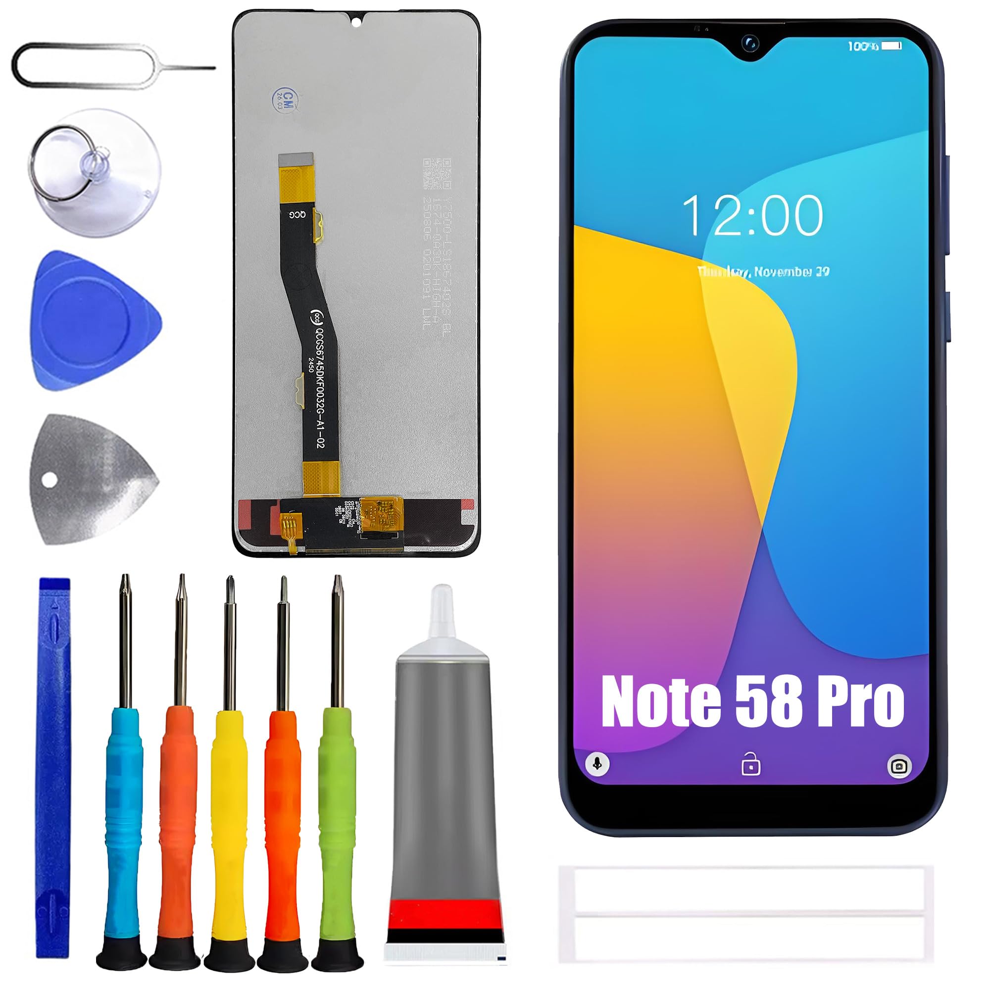 Wyświetlacz LCD do Doogee Note 58 Pro [z odciskami palców] [6,75 cala] Black LCD Display Touch Screen Digitizer z zestawem narzędzi