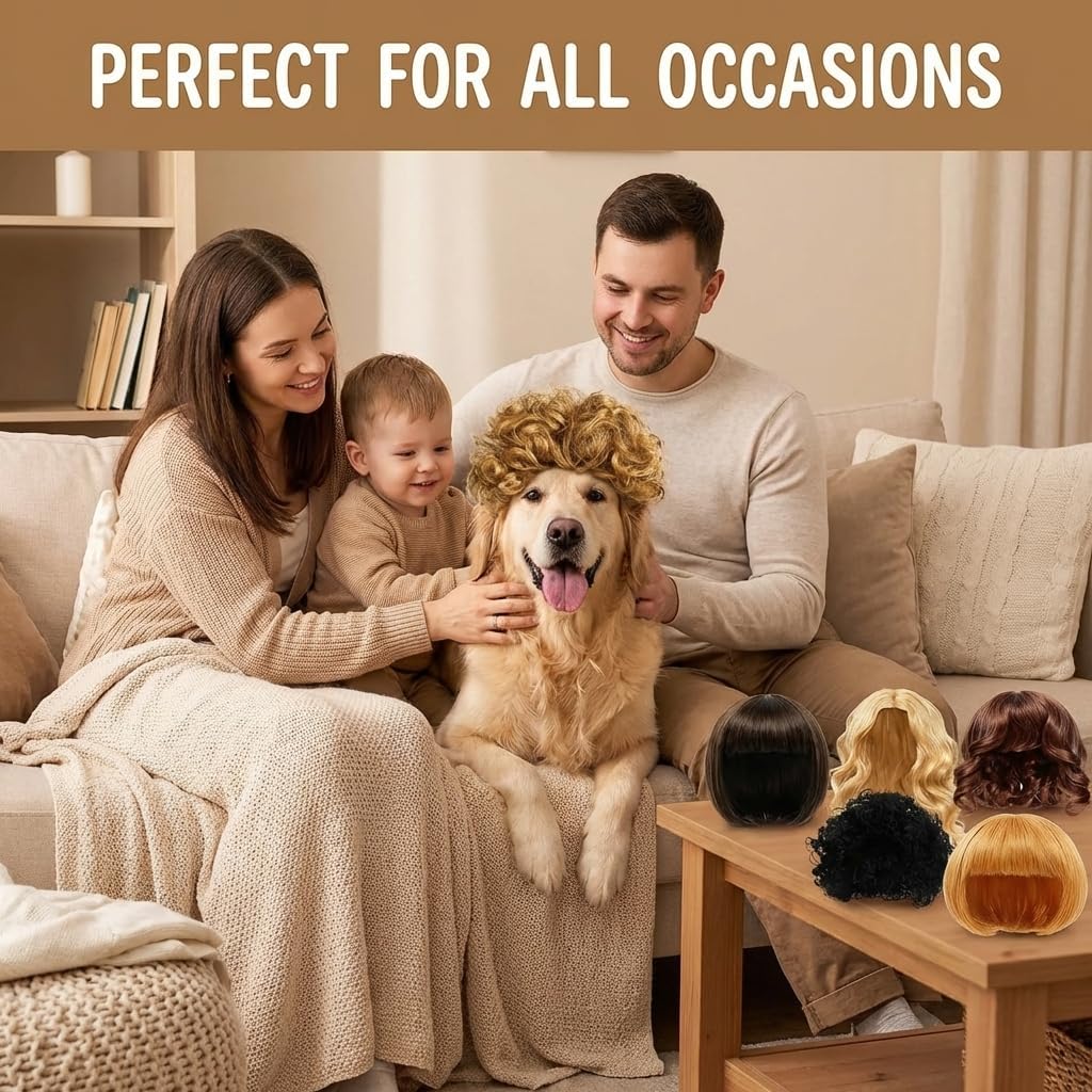 6 Pack Funny Cat and Dog Wigs, Soft Pet Cosplay Costume with Adjustable Straps, for Halloween Christmas Party Dress-Up, Ideal Gift for Pet Lovers