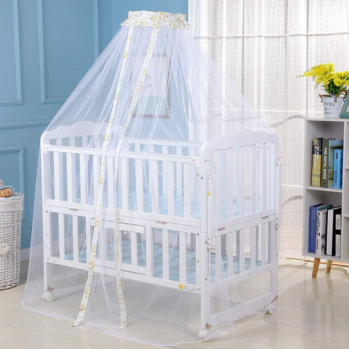 Zanzariera a Cupola, Zanzariera per Culla, a Cupola, Pieghevole, Ottima Traspirabilità, Tiene il bambino lontano dalle zanzare (Bordo bianco)