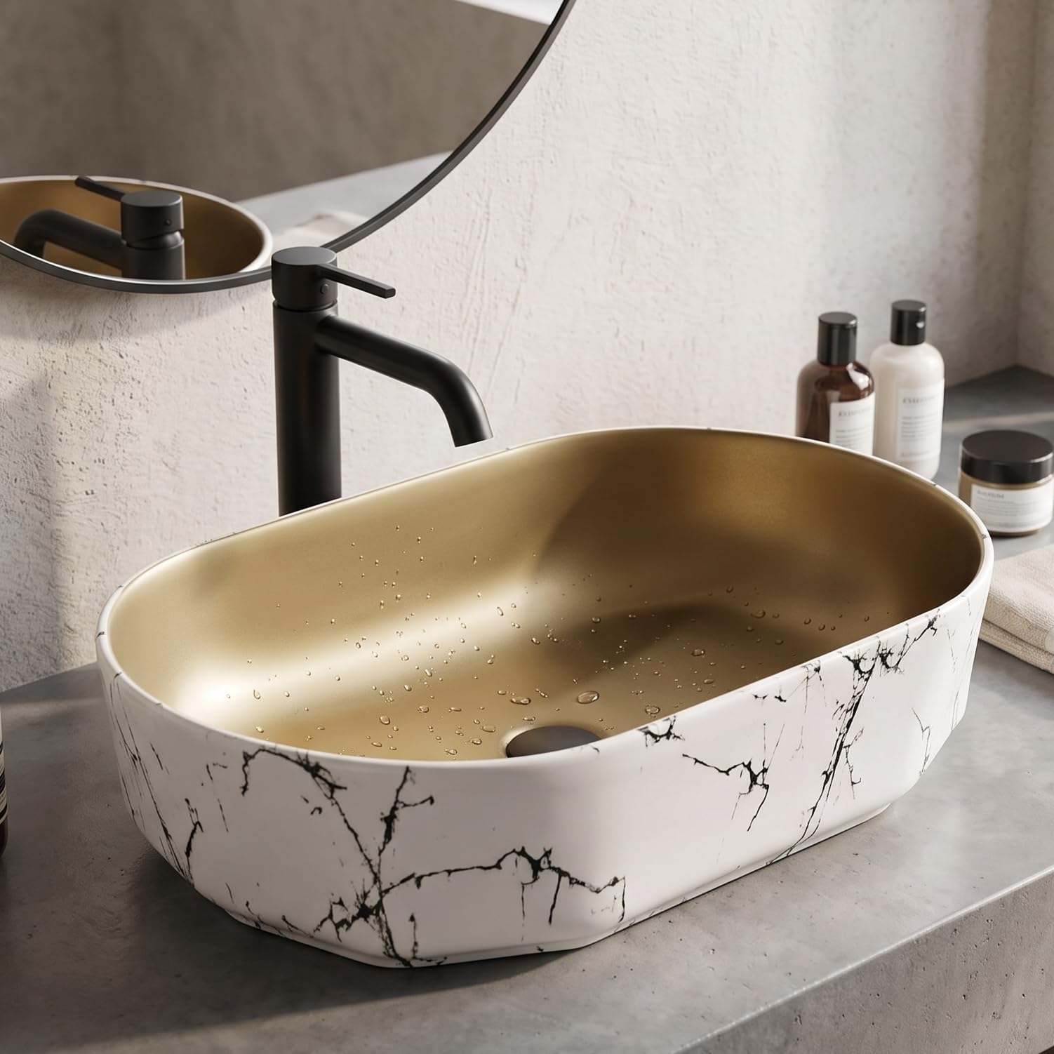 BASSINO Ceramic Wash Basin - White Marble Sink -11