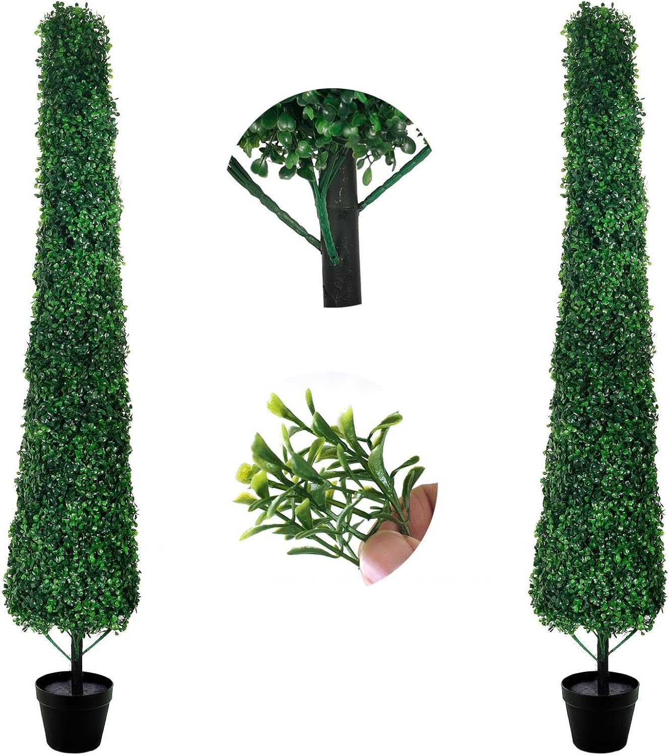 Potted Artificial Boxwood Topiary Trees 4FT, Set of 2 Fake Evergreen Shrubs for Indoor Outdoor Porch, Home, Garden and Commercial Space Decoration