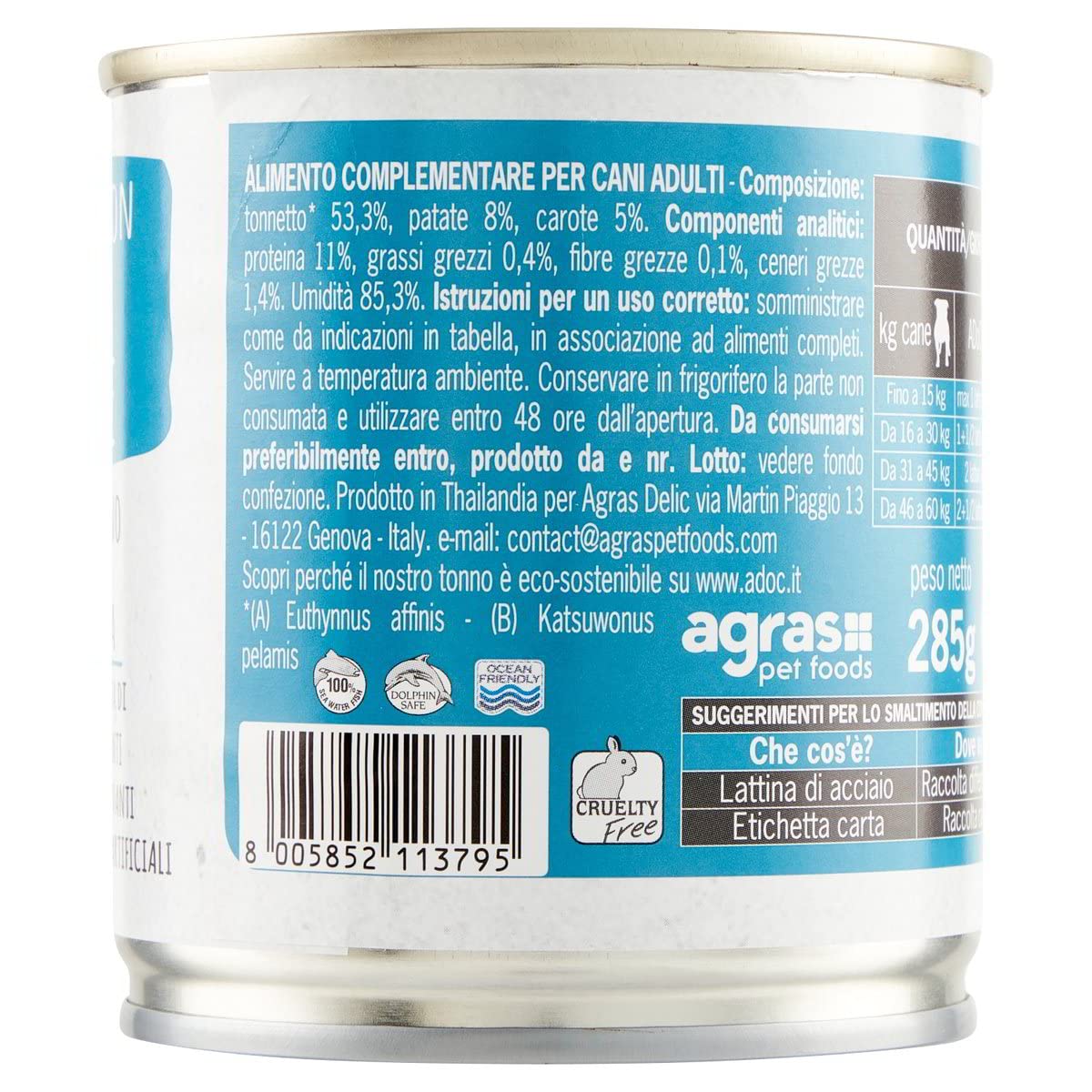 ADoC Dog Cibo Umido per Cani MIX 3 - Pollo con Riso e Carote - Tonnetto con Patate e Carote - Pollo con Patate - 16 Lattine da 285gr