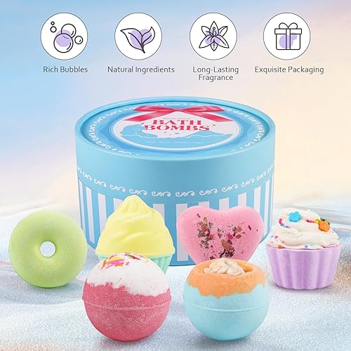 Miniatura 2 de Bombas de baño, bombas de ducha perfumadas, ingredientes naturales, juego de regalo de 6 unidades, regalos de Navidad para mujeres, regalos del día