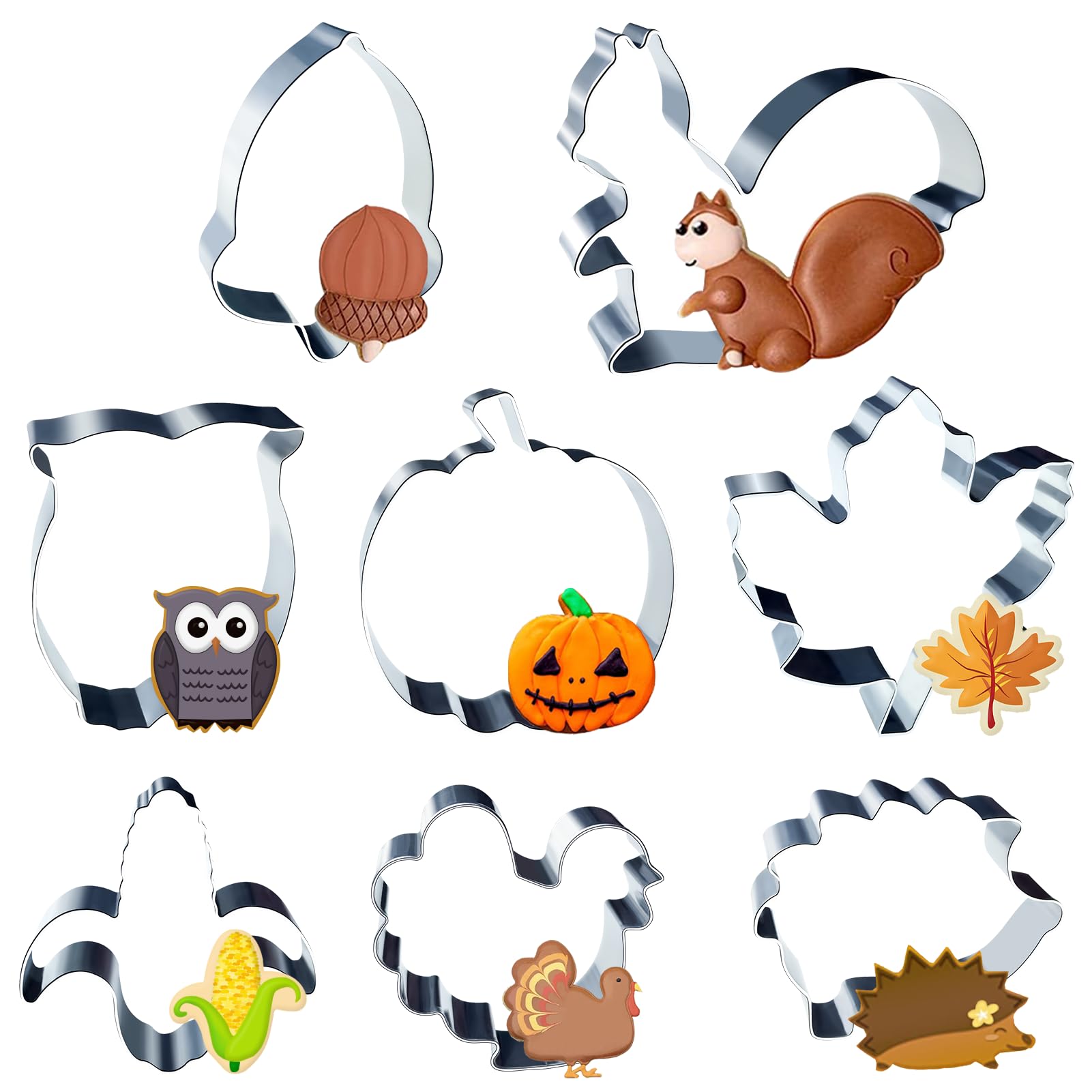 Ausstechformen Herbst Set Ausstecher Kürbis Herbst Erntedankfest Keksausstecher Herbst Edelstahl Ausstecher Plätzchen für Kinder Thanksgiving, Kürbis, Ahornblatt, Eichhörnchen (8 Stück)