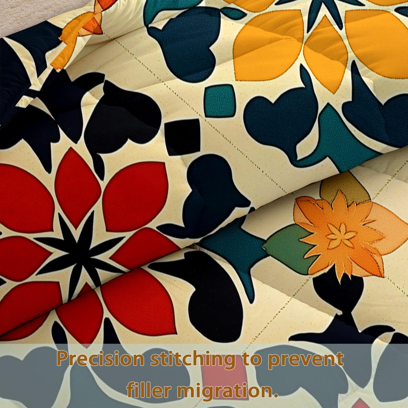 Kołdra 200 x 200 cm, geometryczna, symetryczna kwiatowa, pikowana, tradycyjna sztuka, bez poszewki, oddychająca i miękka kołdra całoroczna – nadaje się do prania z poszewką na poduszkę
