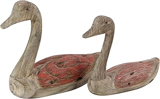 Deco 79 Wood Duck Decorative Sculpture Home Decor Statues, Set of 2 Accent Figurines 13", 11"W, Brown