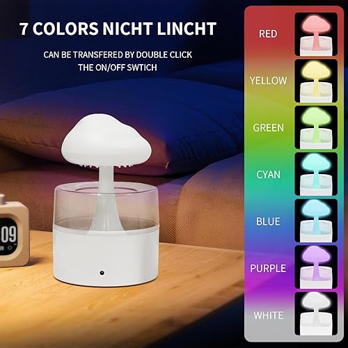Miniatura 8 de Humidificador Rain Cloud, humidificador de lluvia, goteo de agua, sonidos de lluvia para dormir, lámpara de cascada de hongos, humidificadores de