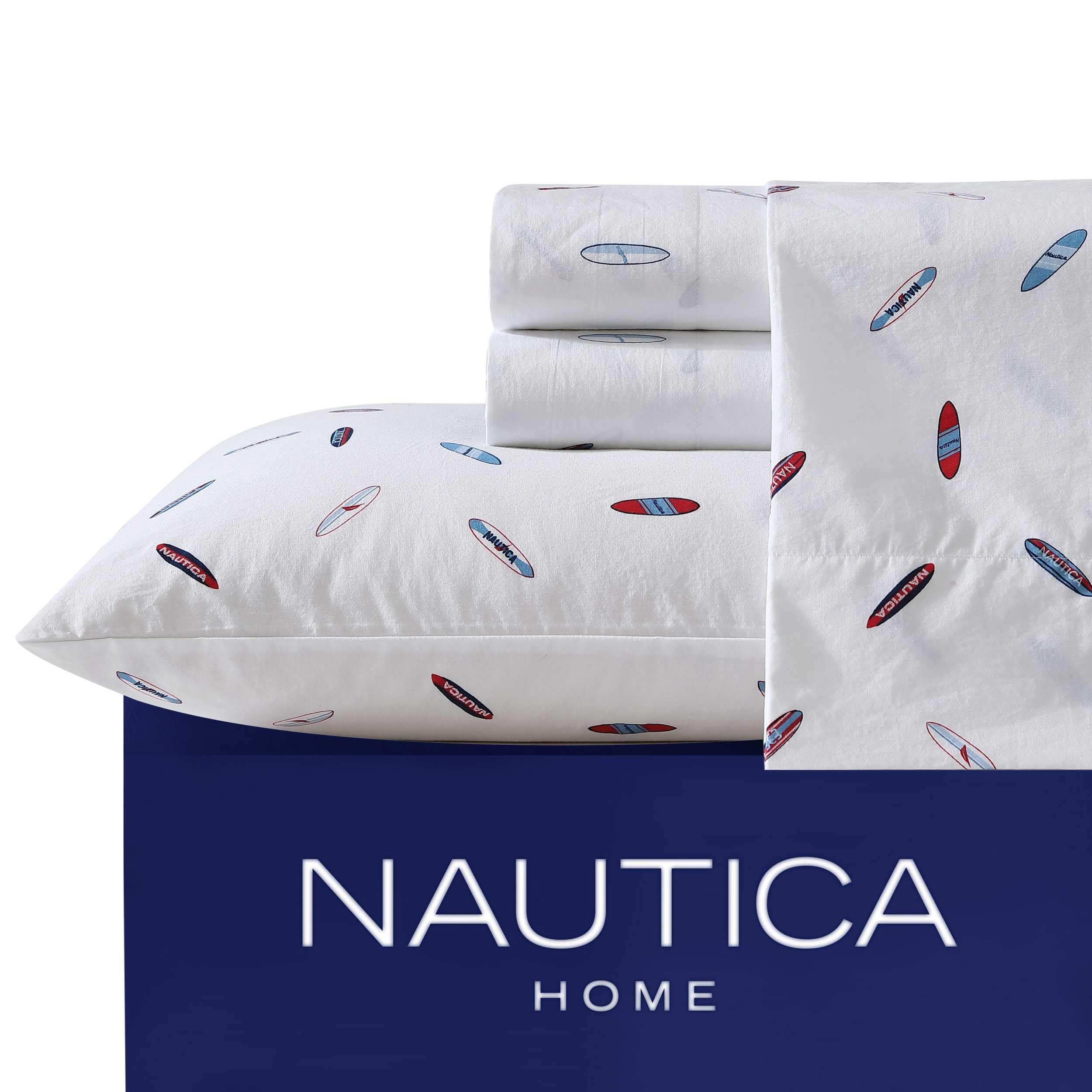 Nautica - Draps Pour Grand Lit, Ensemble De Literie En Percale De Coton, Gracieuse Et Fraîche, Légère Et Respirante (High Surf, Grand Lit