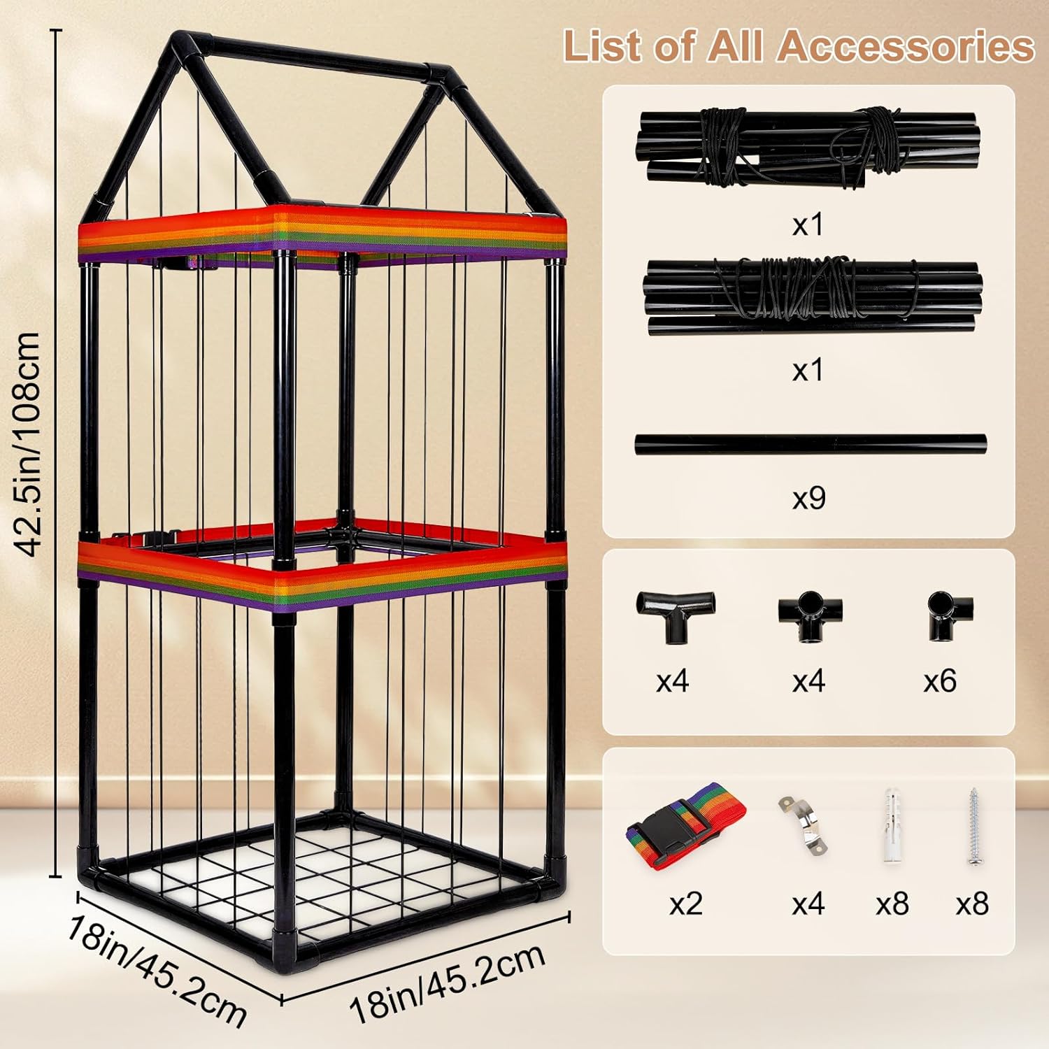 Basumee Stuffed Animals Storage Zoo Kids Plushies Storage Stuffed Animals Holder with Two Rainbow Straps PVC Tube Stuffy Toy Storage Organizer for Girls Boys Nursery Playroom Room Bedrooms, Black - Image 2
