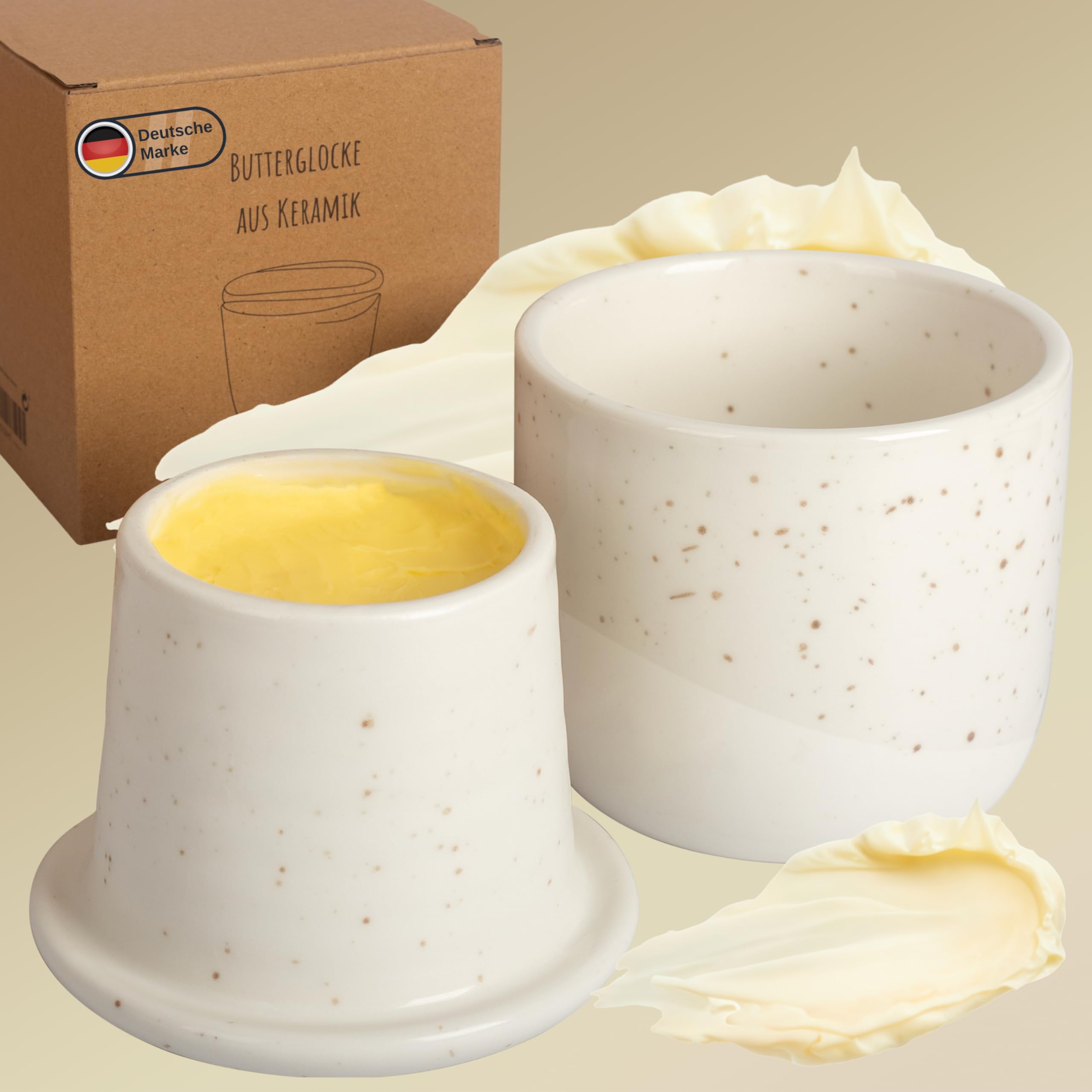 DEKAZIA® Französische Butterdose Wassergekühlt | Butterglocke, Butterfass, Französischer Buttertopf, Butterglocke Keramik, Butterbehälter, Butter Glocke 250gr Buttertopf