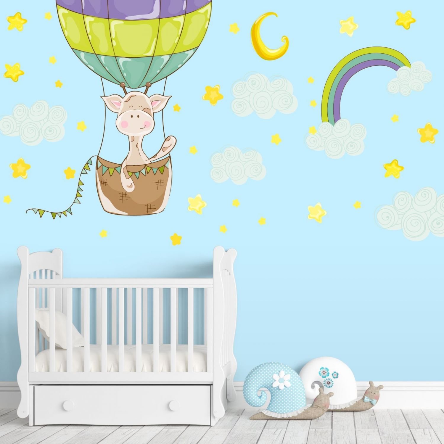 nikima 077 - Adesivo da parete per cameretta dei bambini, motivo giraffa, palloncino, in 6 misure, simpatici adesivi e adesivi per la cameretta dei bambini, dimensioni 2000 x 1120 mm