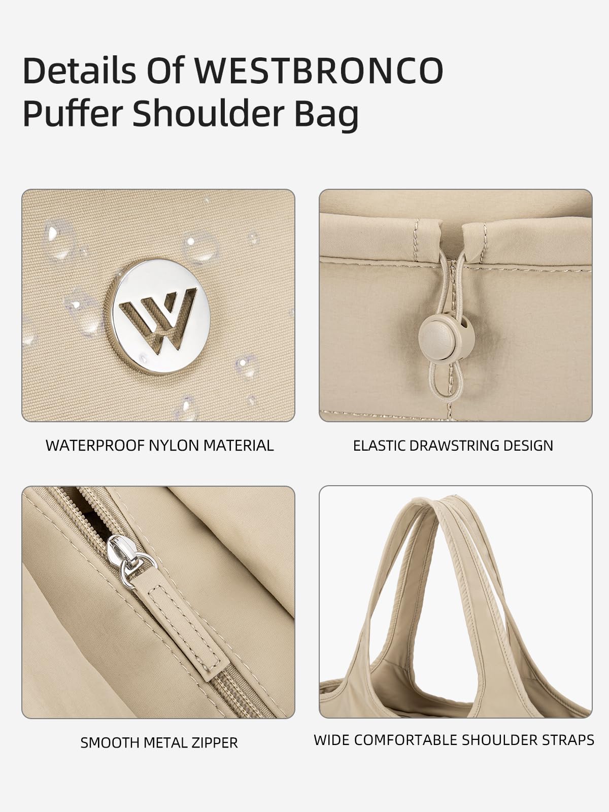 WESTBRONCO Bolsa de mano acolchada para mujer, bolsa de hombro acolchada y ligera, bolsa de trabajo con compartimento para laptop