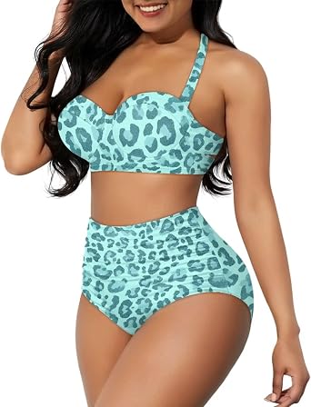 High Waisted Bikini Set for Women High Cut Swimsuit Two Pieces Sexy Bathing Suit Tummy Control
