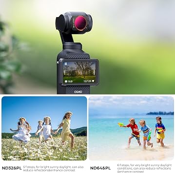 K&F Concept Osmo Pocket 3 ND/PL filtre seti, 4'lü paket manyetik ND8/PL, ND16/PL, ND32/PL, ND64/PL filtre DJI Osmo Pocket 3 ile uyumlu (alüminyum çerçeve)