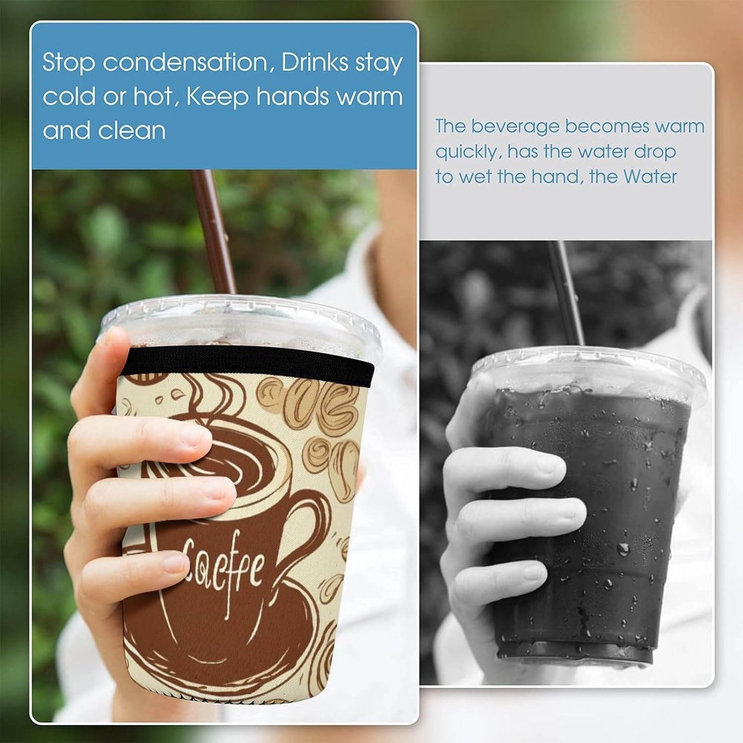 3 Pack Neoprene Cup Sleeves, Stretchy Reusable Drink Cup Cover Universal