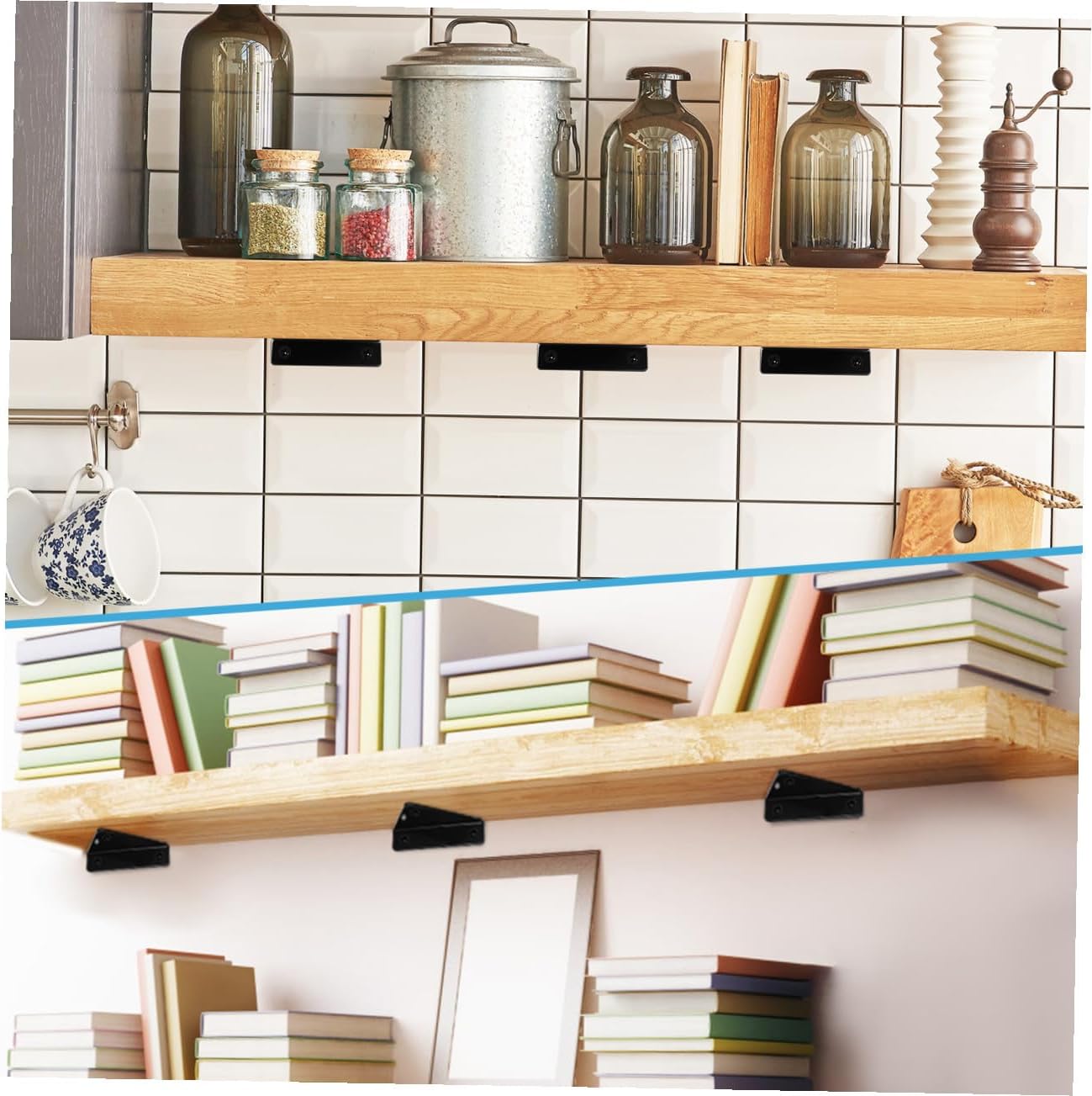 Uonlytech 6pcs Heavy Duty Floating Shelf Brackets Metal Hidden Wall Mount Supports Wrought Design for Space-Saving Storage for Home Office