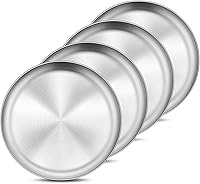 Onader 4-Pack 7.8" 304 Stainless Steel Round Dinner Plates for Kids & Toddlers - Shatterproof, Dishwasher Safe, Spill-Proof Edges