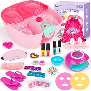 Dreamon Kids Foot Spa & Nail Kit for Girls - At-Home Pedicure Manicure Set with Massage Bath, Nail Dryer, Masks - Ages 6-12 Spa Gifts