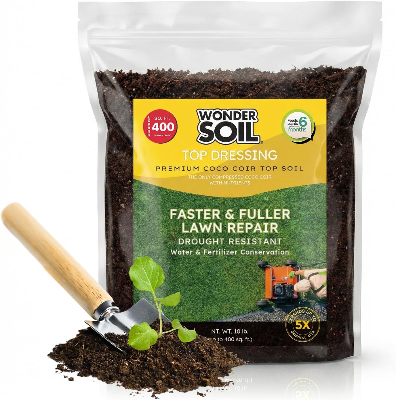 Premium Nutrient Rich Lawn Top Dressing Turf Expanding Coco Coir Mix – 10 LB Covers up to 400 sq. ft. – Grow Thicker Greener Grass in Drought Heat Conditions – Save Water, Seed, & Fertilizer