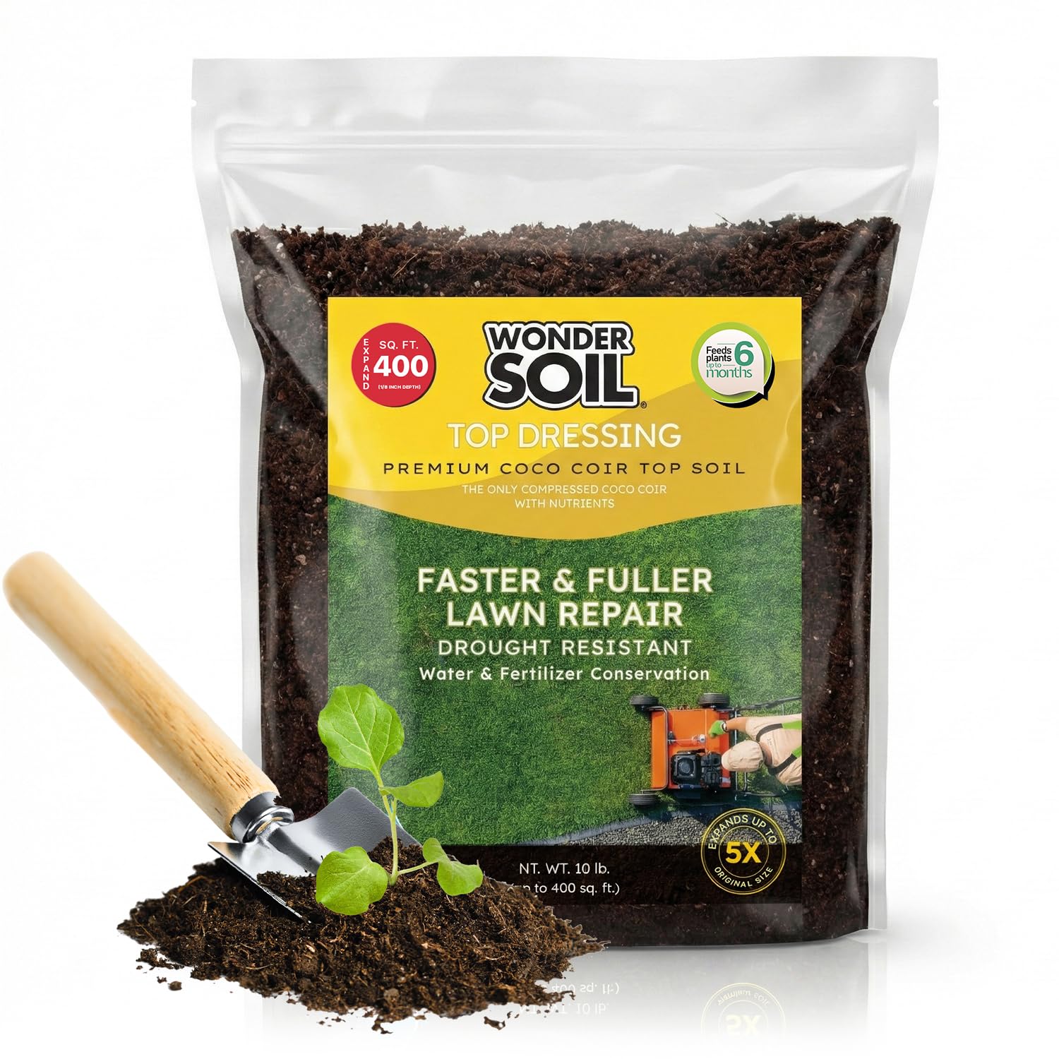 Premium Nutrient Rich Lawn Top Dressing Turf Expanding Coco Coir Mix – 10 LB Covers up to 400 sq. ft. – Grow Thicker Greener Grass in Drought Heat Conditions – Save Water, Seed, & Fertilizer