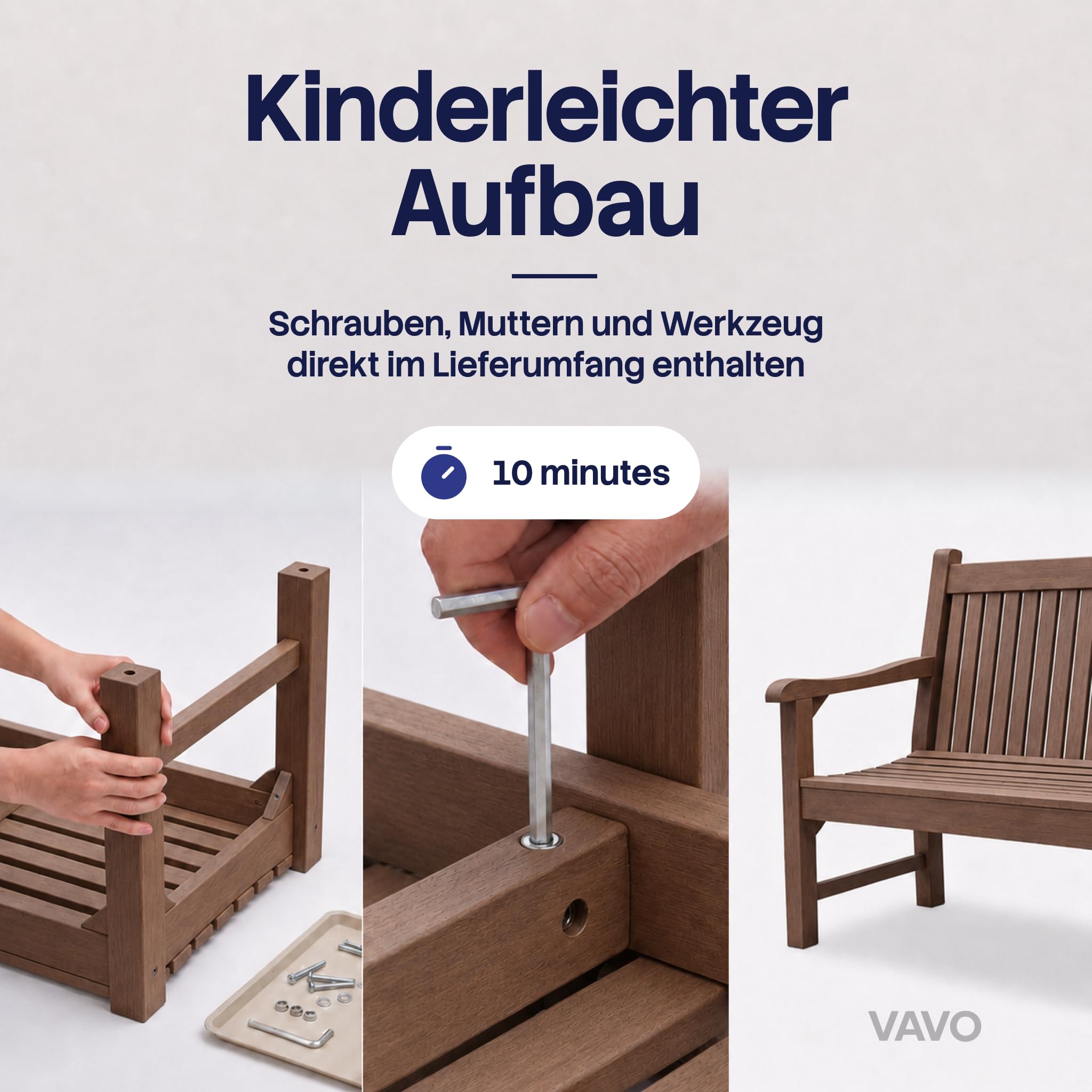 Gartenbank Wetterfest Braun – Outdoor Bank 2 Sitzer mit Rückenlehne | VAVO wetterfeste Gartenbank aus Kunststoff in Holzoptik – Outdoor Bank 2 Sitzer mit Rückenlehne (Braun)