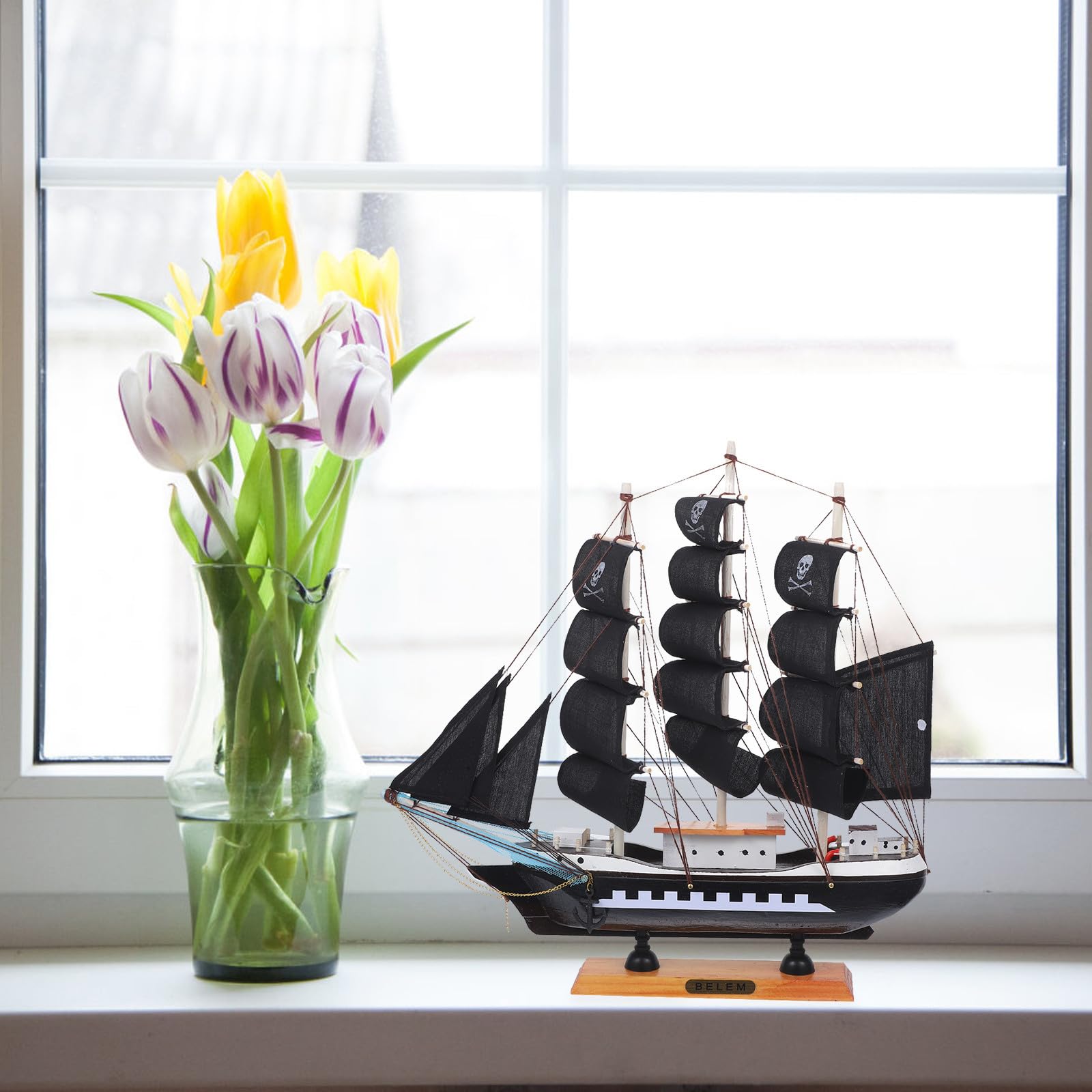 Modelo de Barco Pirata de Madera de 33cm, Estilo Mediterráneo, Decoración para Hogar y Oficina, Fiesta Verano