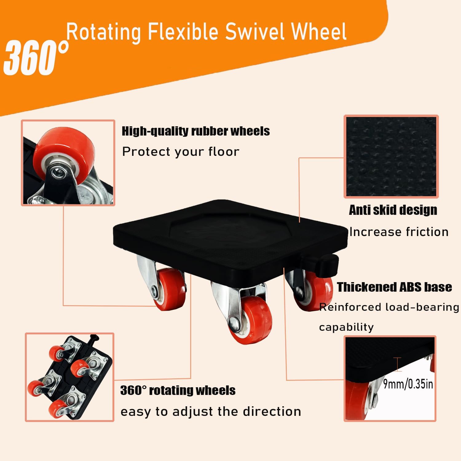 Furniture Mover Set, 9 Pack Orange, 680 Lbs Capacity, 360 Rotation Wheels, Heavy Duty Furniture Dolly, Refrigerator, Sofa, Cabinet Mover