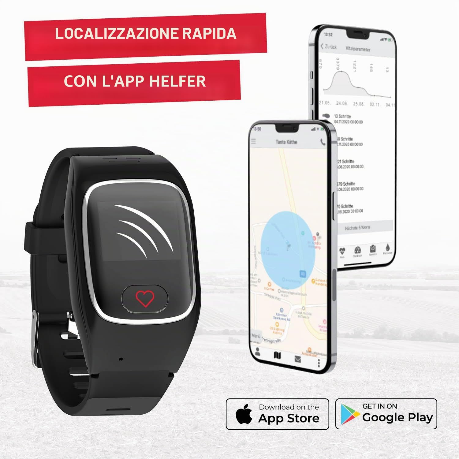 James B6 - Orologio di emergenza e di sicurezza per anziani, rilevamento delle cadute, pulsante di chiamata di emergenza e localizzazione GPS, funzioni di salute, ad esempio pulsazioni, app familiari