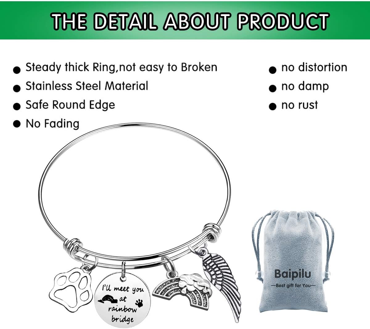 Pet Memorial Gifts Engraved Bracelet I’ll Meet You at Rainbow Bridge Bracelet Loss of Pet Bracelet Dog Sympathy Gifts Dog Memorial Jewelry Pet Loss Gift Pet Sympathy Gift - Image 7