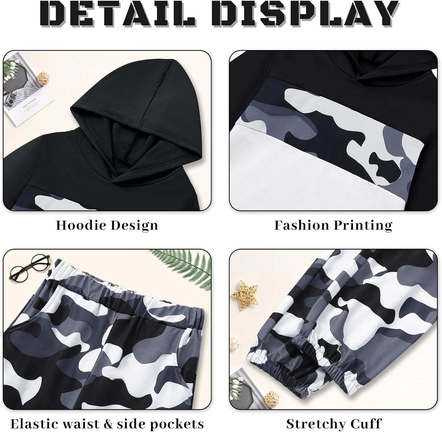 Boys Clothes Colorblock Pullover Hoodie Sweatshirt Tops and Camouflage Sweatpants 2Pcs Fall Winter Outfits Set 6-14 Years - Image 5