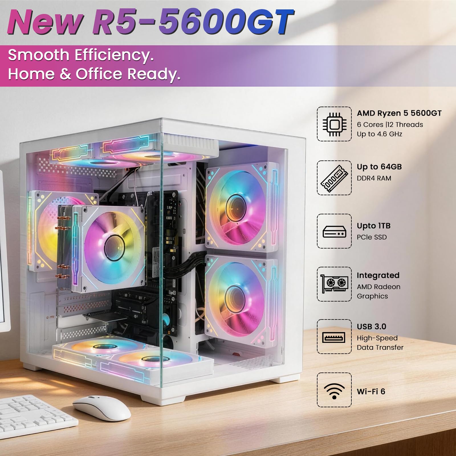 Amazon.com: LXZ Gaming PC Desktop Computer, AMD Ryzen 5 5600GT