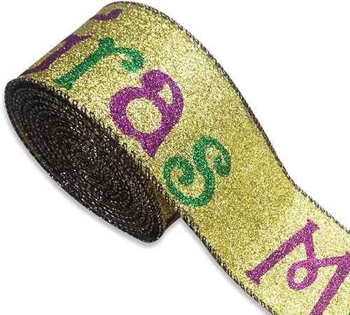 ABTOLS Cinta de arpillera con borde con alambre de Mardi Gras de 2.5 pulgadas, 10 yardas, cinta de arpillera con borde con alambre con purpurina