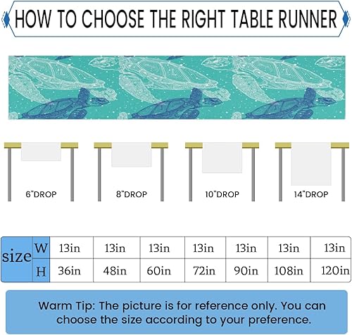 Miniatura 2 de Table Runner Abstract Ocean Turtle, Rustic Linen Table Cloth, Kitchen Dining Table Decoration for Home Party Decor 13 x 48 Inches