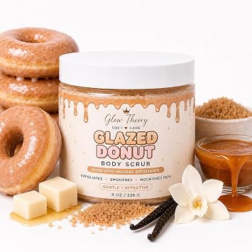 Exfoliating Sugar Body Scrub with Shea Butter, Jojoba Oil & Vitamin E Moisturizing Body Polish for Dry Skin 8 oz Glazed Donut