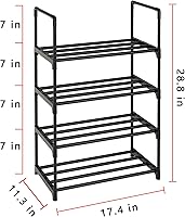 Vista 3 de Organizador de zapatos pequeño apilable de metal, estantes estrechos para armarios de entrada, zapatero con asa (4 niveles negro)
