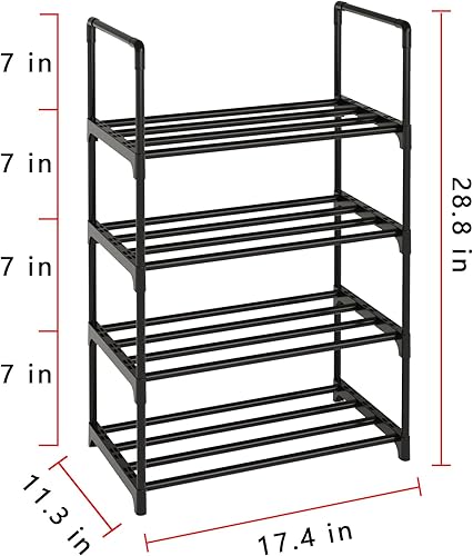 Miniatura 7 de COAPUKT Organizador de zapatos pequeño apilable de metal, estantes estrechos para armarios de entrada, zapatero con asa (3 niveles, negro)