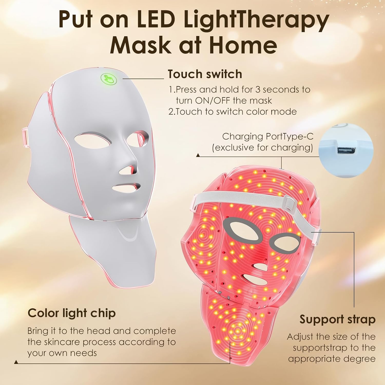 Red Light Therapy Mask for Face,7 Custom Modes with Infrared，Cordless LED Face Mask & Neck Mask,Portable USB C Rechargeable for Home Use Working Travel Yoga image 4