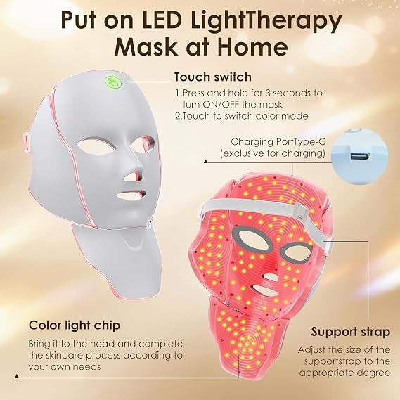 Red Light Therapy Mask for Face,7 Custom Modes for Home Use Travel Yoga