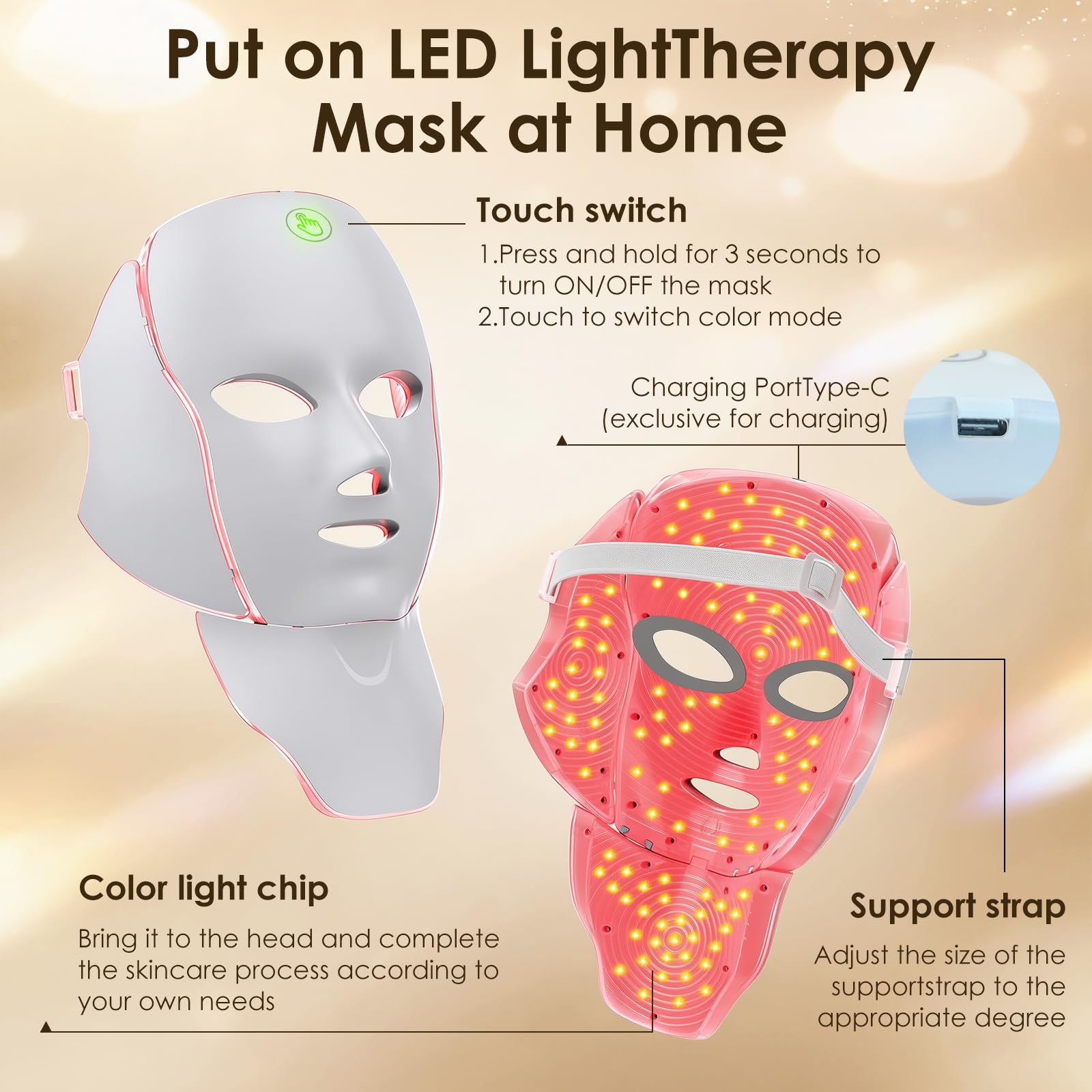 Red Light Therapy Mask for Face,7 Custom Modes for Home Use Travel Yoga