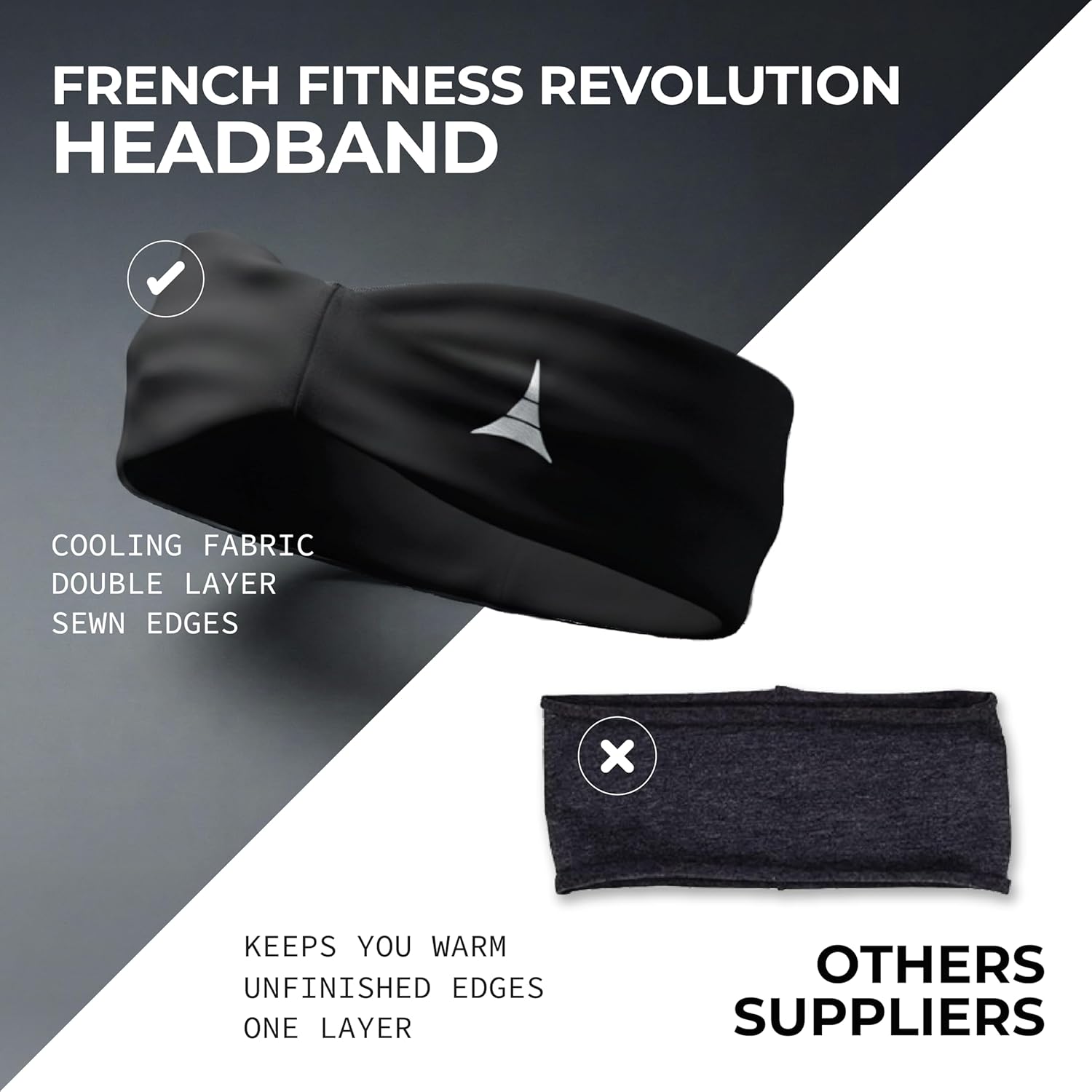 French Fitness Revolution - Stretchy Sports Headband for Men & Women - Guys Sweatband for Running, Cycling, Basketball, Yoga, Fitness - Moisture Wicking Workout Hairband - Made in Europe