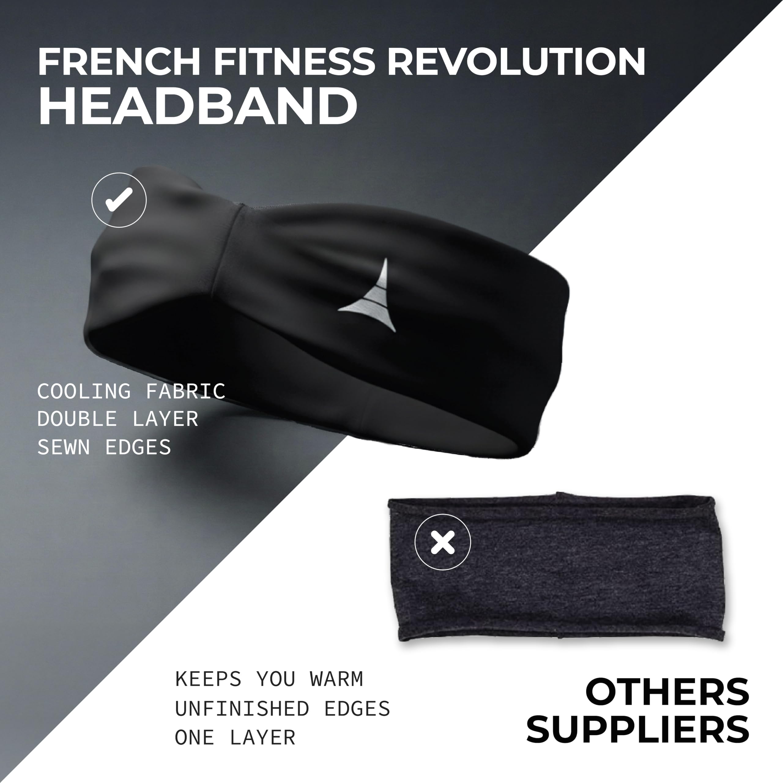 French Fitness Revolution - Rozciągliwa sportowa opaska na czoło dla mężczyzn i kobiet – bieganie, jazda na rowerze, koszykówka, joga, fitness – odprowadzająca wilgoć opaska na włosy