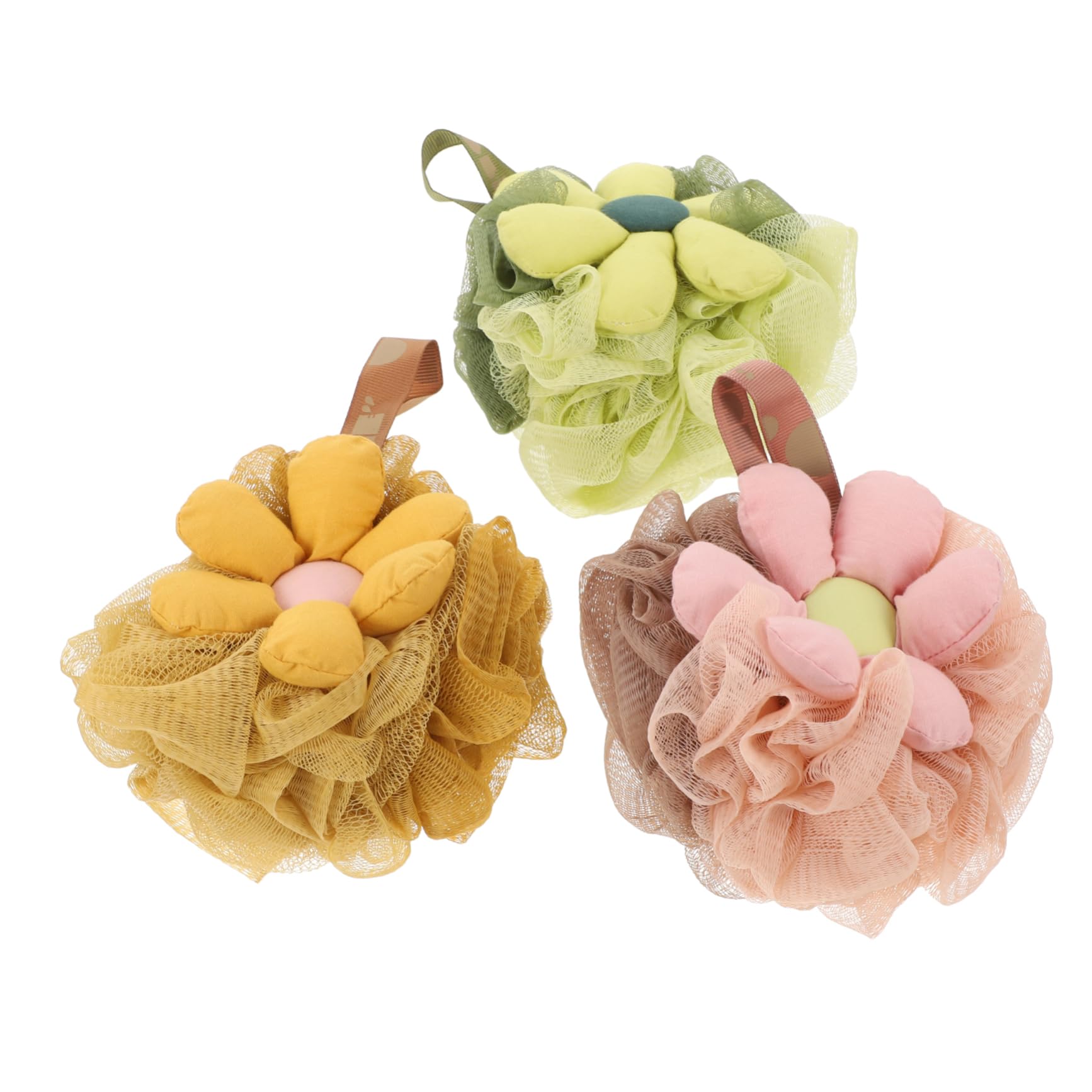 Gogogmee 3Pcs Bath Flower Loofah Sponges for Adults Exfoliating Body Scrubber Soft Mesh Shower Balls Bath Accessories for Women Gentle Cleansing and Rich
