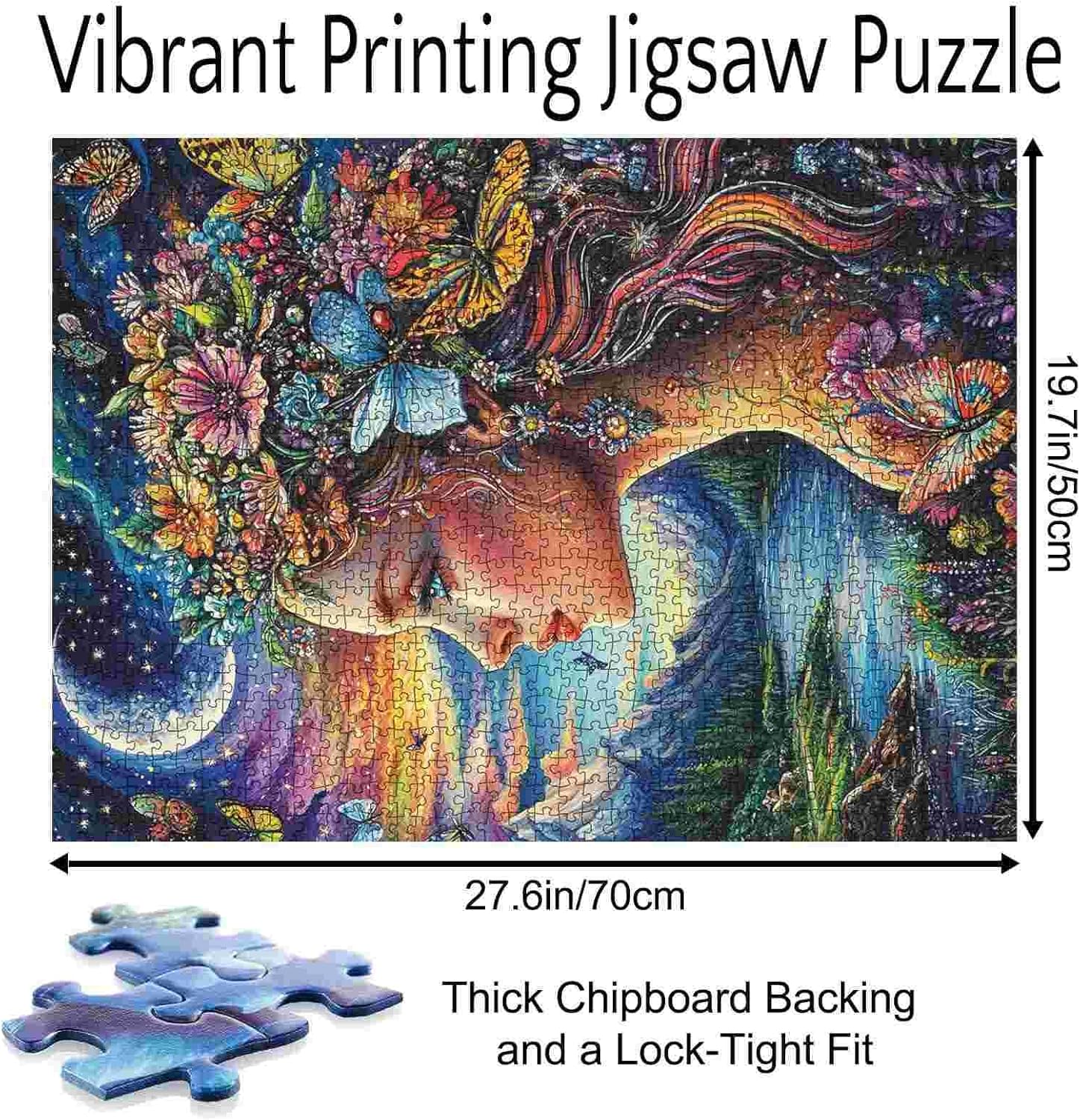 Fantasy Woman with Flowers Jigsaw Puzzles 1000 Pieces for Adults,Families(Fairy Girl,Mountain,Forest,Butterfly,Moon) Pieces Fit Together Perfectly 19.7''x27.6''inch Frameable Magic Puzzle Art Gift