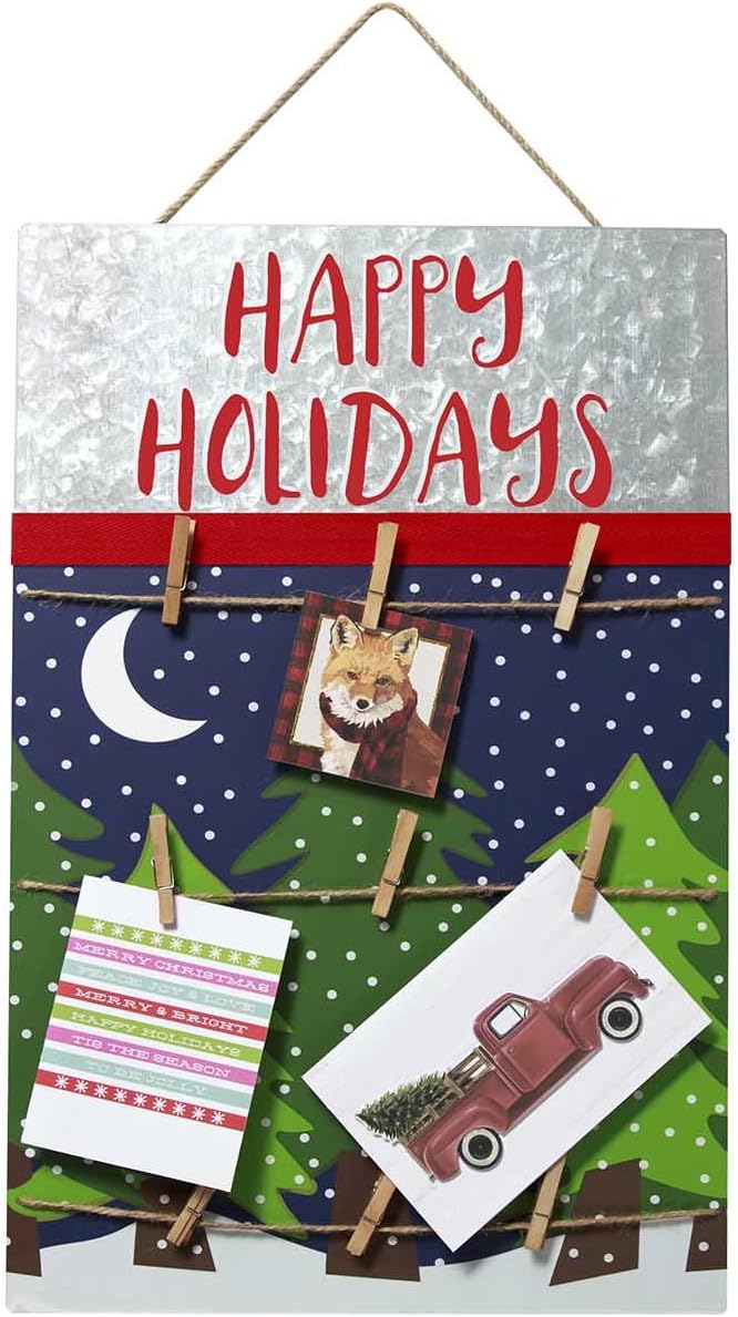 C.R. Gibson XCH4-17434 ''Happy Holidays'' Galvanized Metal Christmas Card Holder, 12" W x 20" L