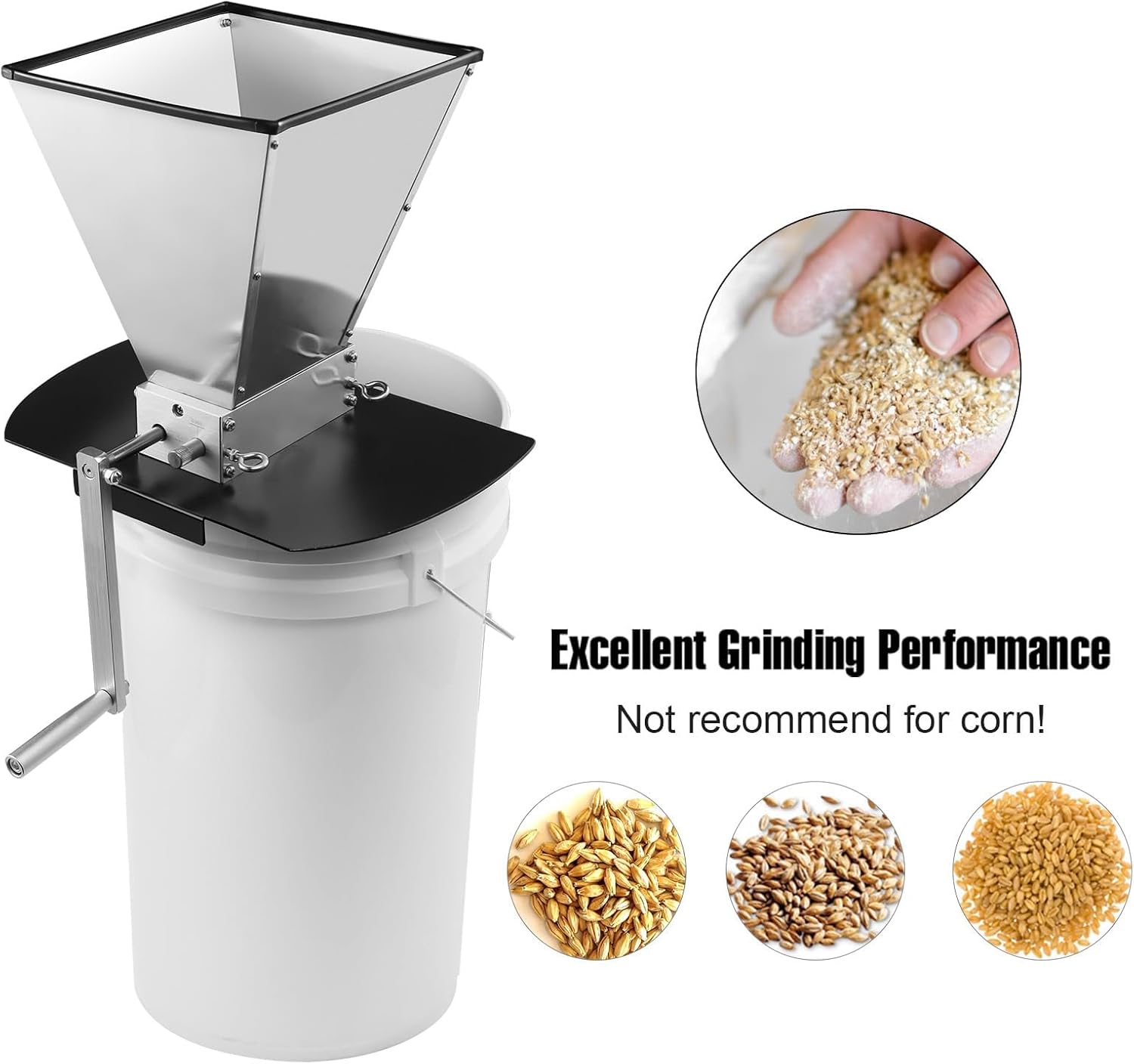 FERRODAY Malt Mill 2 Roller Stainless Steel Malt Crusher Heavy Duty Homebrew Grain Crusher Adjustable Barley Grinder Low Speed Drill Available Manual Brew Mill